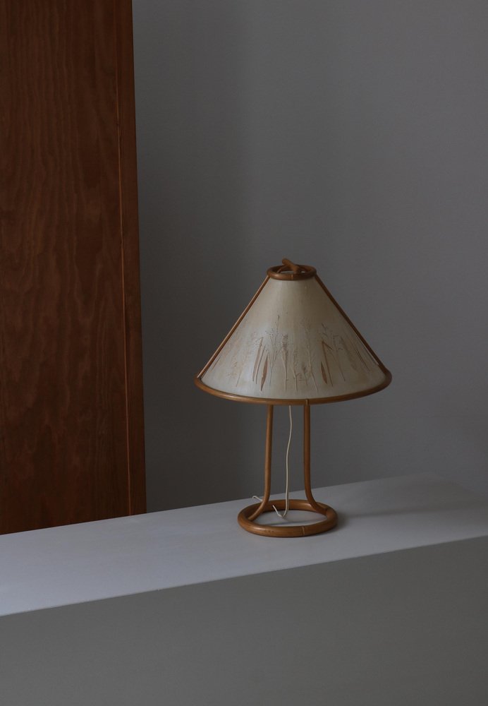 Scandinavian Wabi-Sabi Bamboo Table Lamp Shade with Pressed Plants, 1950s