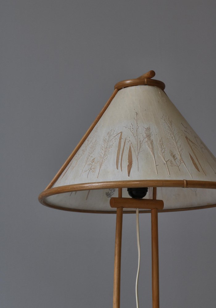 Scandinavian Wabi-Sabi Bamboo Table Lamp Shade with Pressed Plants, 1950s