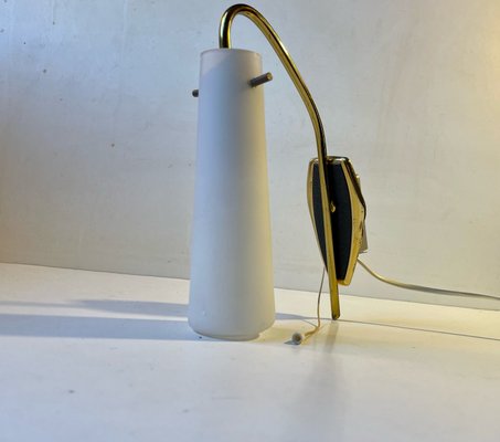 Scandinavian Wall Sconce in Brass and White Glass, 1950s-LCR-1256572