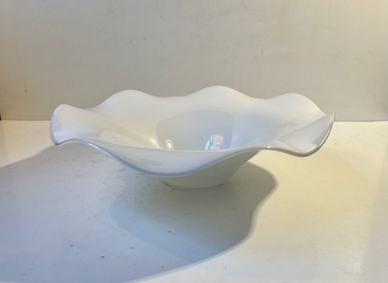 Scandinavian White Cased Glass Freeform Bowl from Holmegaard, 1970s-LCR-1078924