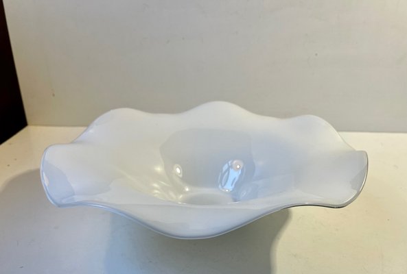 Scandinavian White Cased Glass Freeform Bowl from Holmegaard, 1970s-LCR-1078924