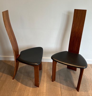 Scandinavian Wood and Leather Chairs, 1970s, Set of 2-BA-1705387