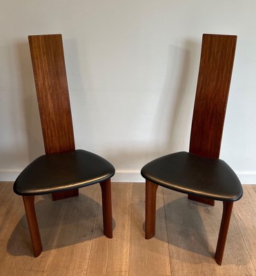 Scandinavian Wood and Leather Chairs, 1970s, Set of 2-BA-1705387