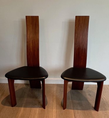 Scandinavian Wood and Leather Chairs, 1970s, Set of 2-BA-1705387