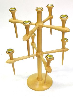 Scandinavian Wooden 9-Arm Candleholder, 1970s-UWE-623704