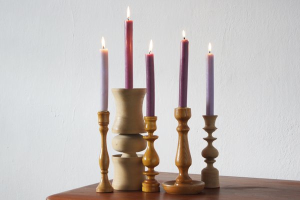 Scandinavian Wooden Candleholders, Set of 5-UMB-2023513