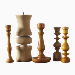 Scandinavian Wooden Candleholders, Set of 5-UMB-2023513