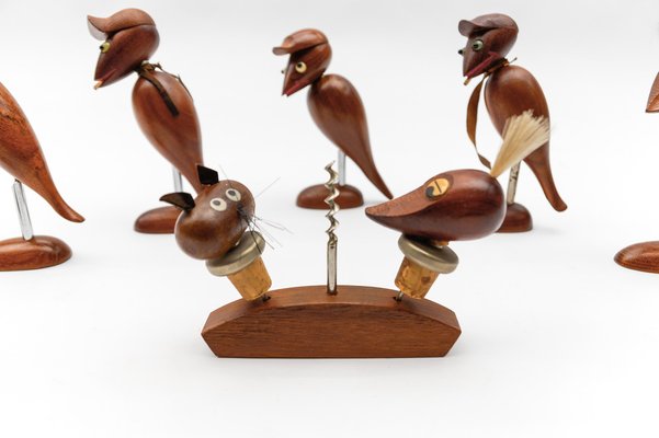 Scandinavian Wooden Woodpecker Corkscrews, 1960s, Set of 8-KQB-1821068