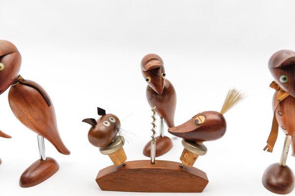 Scandinavian Wooden Woodpecker Corkscrews, 1960s, Set of 8-KQB-1821068