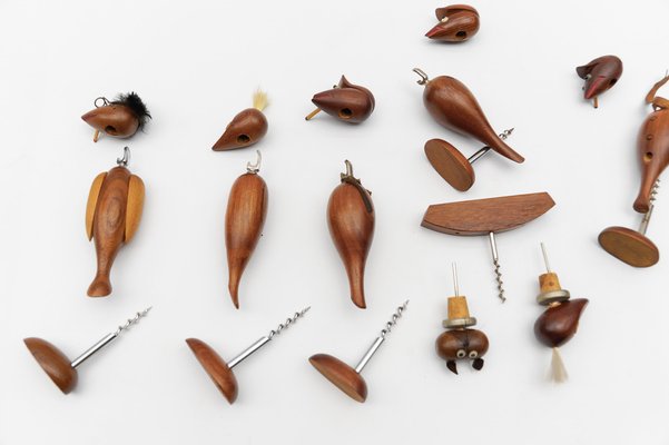 Scandinavian Wooden Woodpecker Corkscrews, 1960s, Set of 8-KQB-1821068