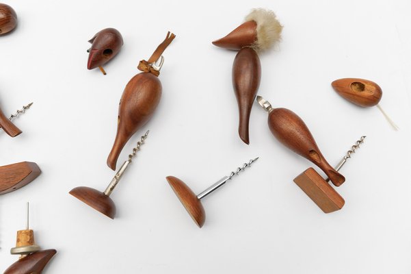 Scandinavian Wooden Woodpecker Corkscrews, 1960s, Set of 8-KQB-1821068