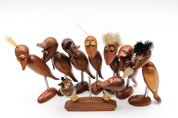 Scandinavian Wooden Woodpecker Corkscrews, 1960s, Set of 8-KQB-1821068