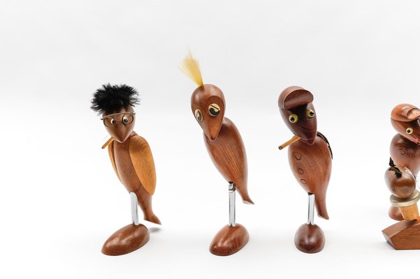 Scandinavian Wooden Woodpecker Corkscrews, 1960s, Set of 8-KQB-1821068