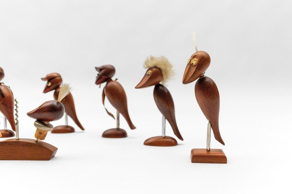 Scandinavian Wooden Woodpecker Corkscrews, 1960s, Set of 8-KQB-1821068