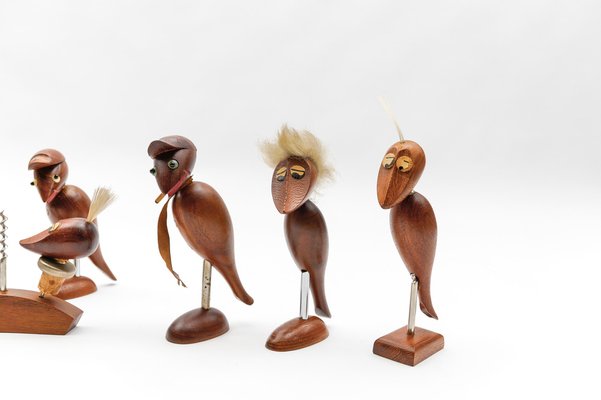 Scandinavian Wooden Woodpecker Corkscrews, 1960s, Set of 8-KQB-1821068