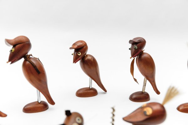 Scandinavian Wooden Woodpecker Corkscrews, 1960s, Set of 8-KQB-1821068