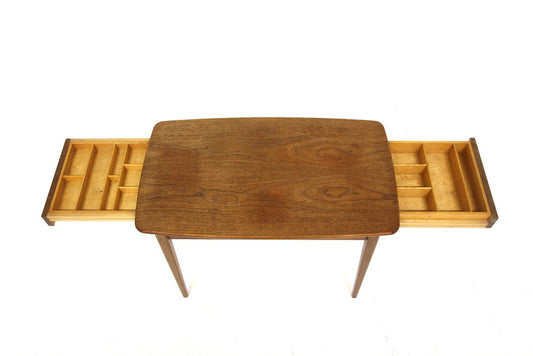 Scandinavian Worktable in Teak and Rattan, 1960