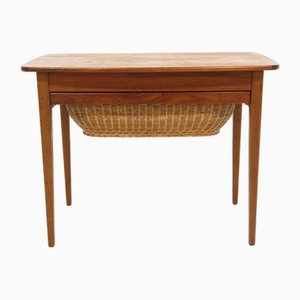 Scandinavian Worktable in Teak and Rattan, 1960-GEK-1769178