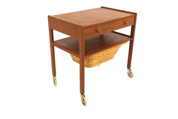 Scandinavian Worktable in Teak and Rattan, Sweden, 1960s-GEK-1765383