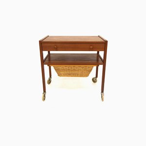 Scandinavian Worktable in Teak and Rattan, Sweden, 1960s-GEK-1765383