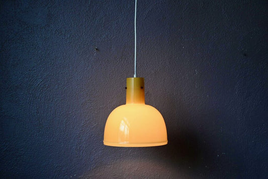 Scandinavian Yellow Glass and Brass Ceiling Light