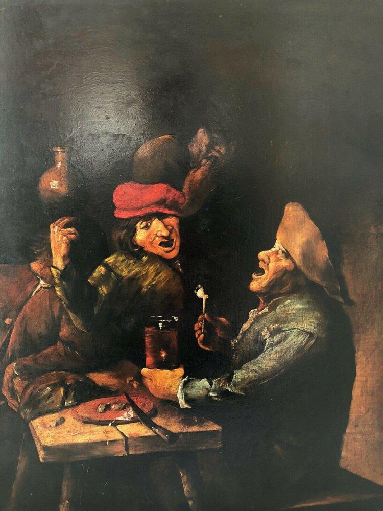 Scene De Taverne, 19th-Century, Oil on Copper Panel, Framed