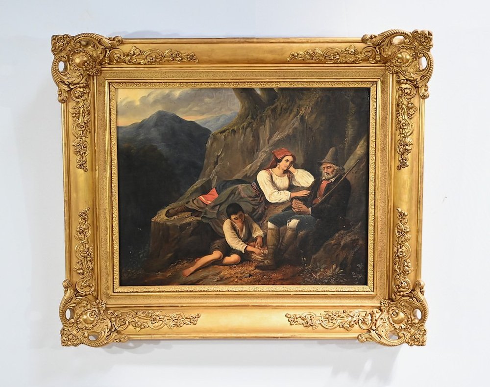 Scene with Shepherd, Mid-1800s, Oil on Canvas, Framed