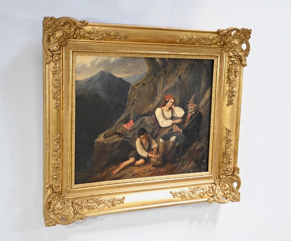 Scene with Shepherd, Mid-1800s, Oil on Canvas, Framed