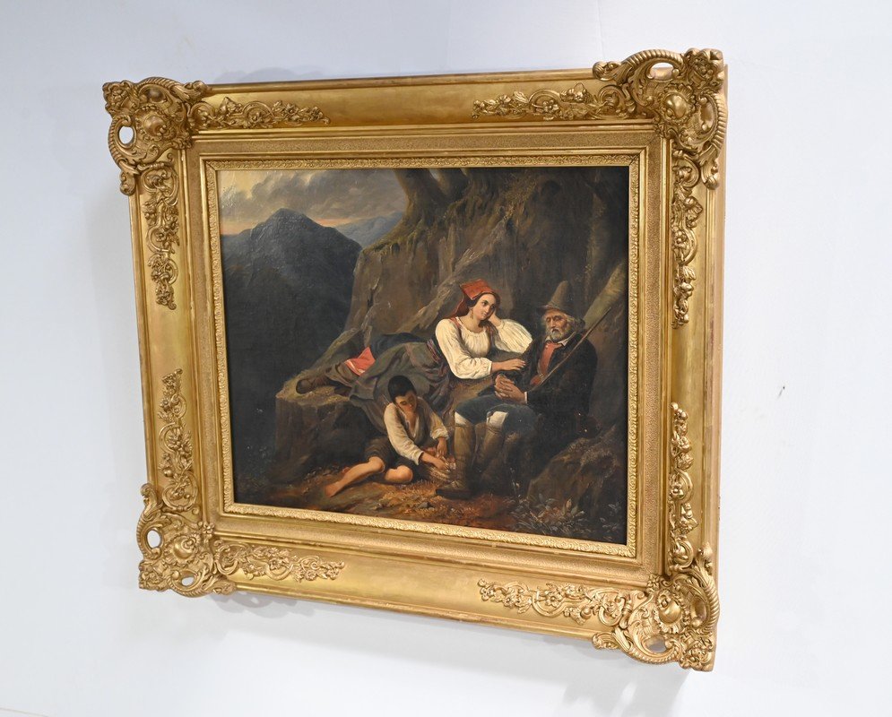 Scene with Shepherd, Mid-1800s, Oil on Canvas, Framed