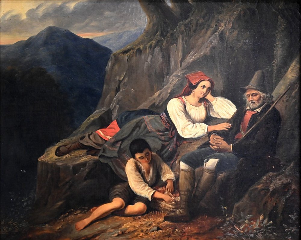 Scene with Shepherd, Mid-1800s, Oil on Canvas, Framed