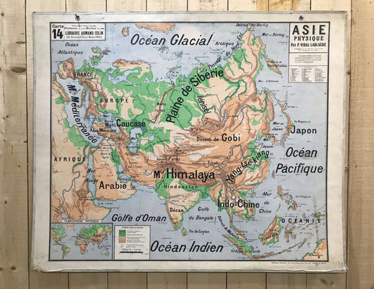 School Geographic Map of Physical Asia N°14 by Vidal Lablache