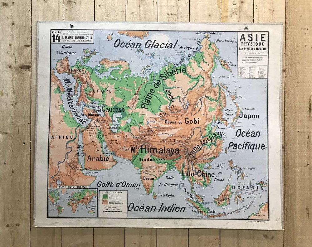 School Geographic Map of Physical Asia N°14 by Vidal Lablache