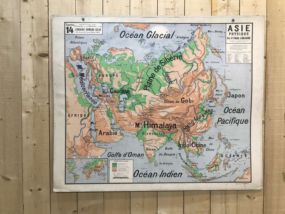 School Geographic Map of Physical Asia N°14 by Vidal Lablache