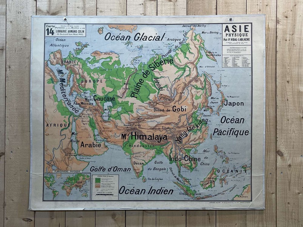 School Geographic Map of Physical Asia N°14 by Vidal Lablache