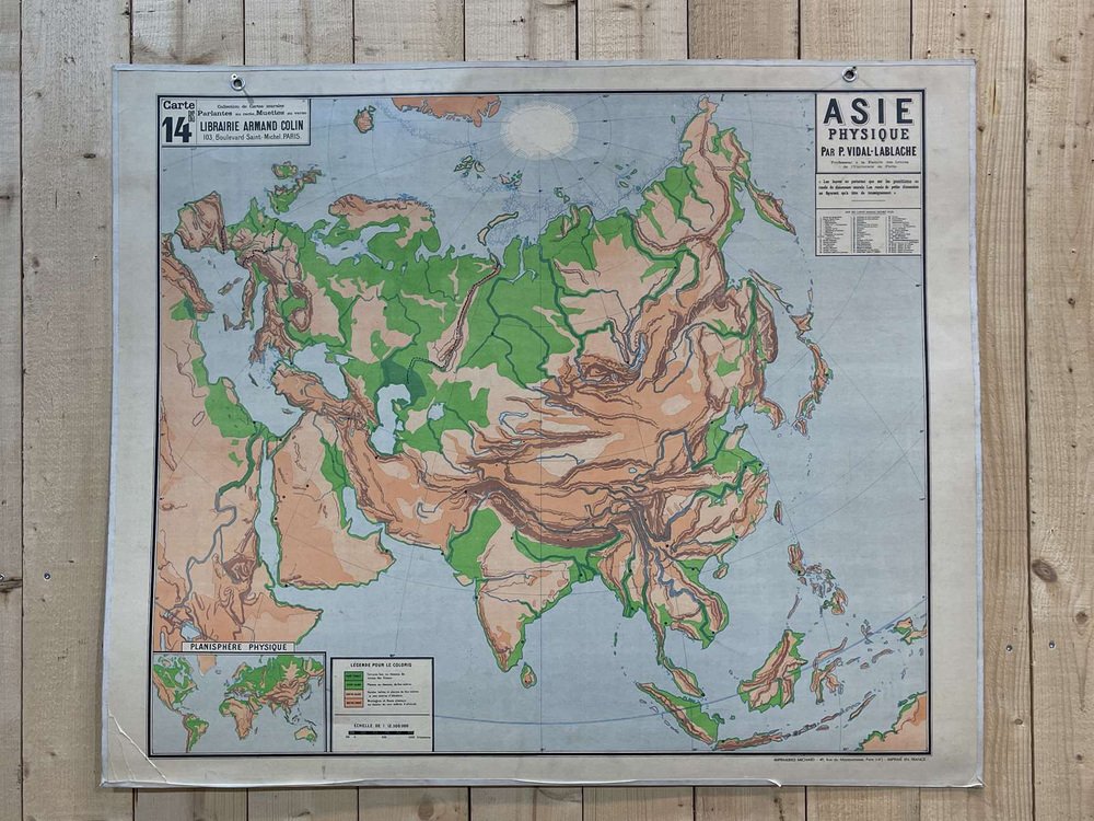 School Geographic Map of Physical Asia N°14 by Vidal Lablache