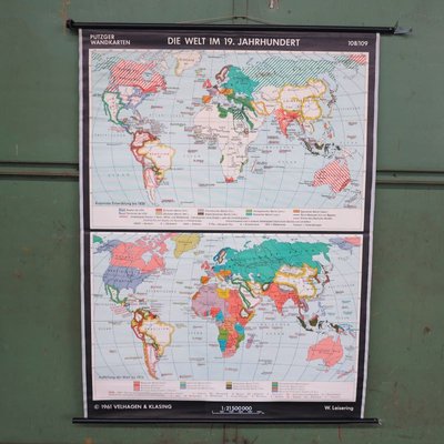 School Teaching World Map of the 19th Century from Velhagen & Klosing, 1961-WK-674038