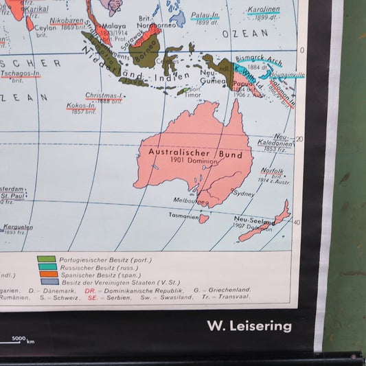 School Teaching World Map of the 19th Century from Velhagen & Klosing, 1961