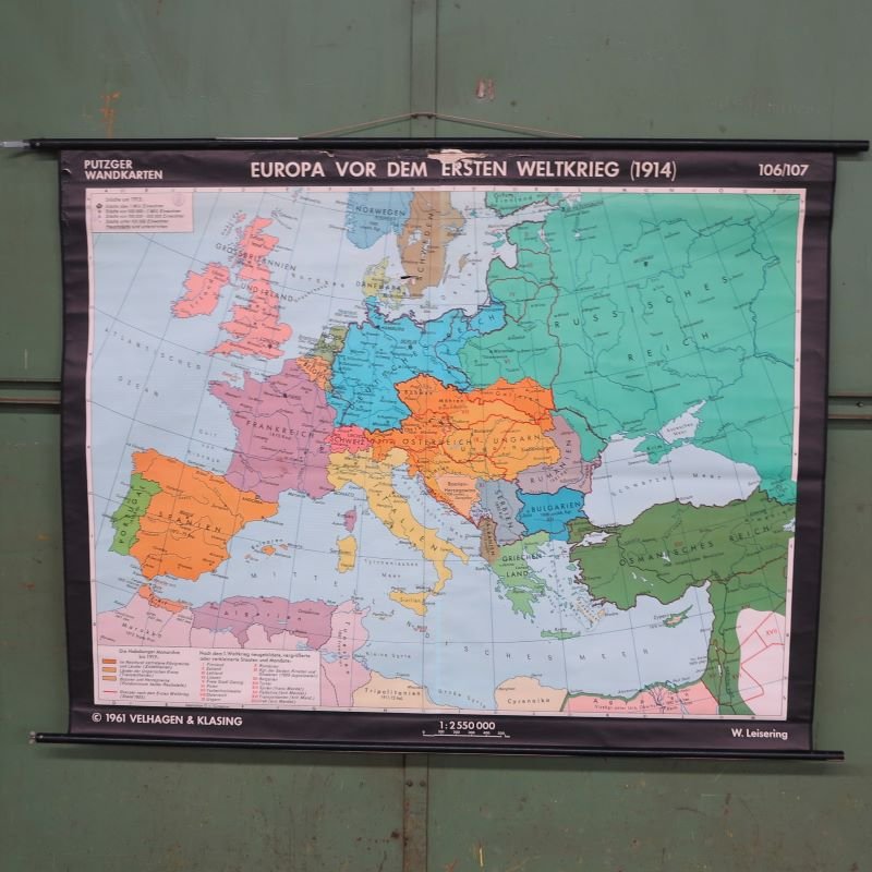 School Wall Map of Europe by W. Leisering for Velhagen & Klasing, 1950s