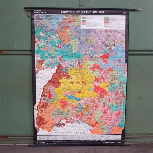 School Wall Map of South West Germany by Putzger for Velhagen & Klasing, 1950s