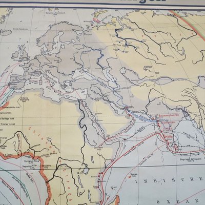 School Wall World Map by Haferland & Trillmich for Westermann, 1950s-WK-674169