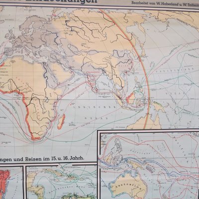 School Wall World Map by Haferland & Trillmich for Westermann, 1950s-WK-674169