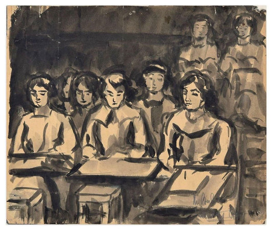 Schoolgirls - Ink and Watercolor Drawing - 1940 ca. 1940 ca.