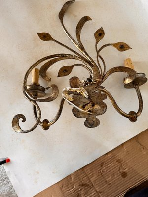 Sconce in Gilt Metal and Brass Floral Pattern, 1970-UR-1820298