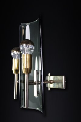 Sconces in Brass and Curved Glass, Italy, 1950s, Set of 6-TRW-1728482