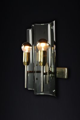 Sconces in Brass and Curved Glass, Italy, 1950s, Set of 6-TRW-1728482