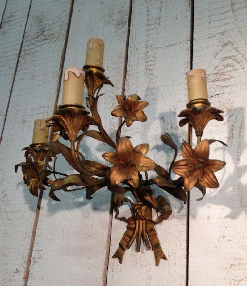 Sconces in Bronze and Gilt Metal with Flowers and Ribbons, 1890s, Set of 2-BA-1365670