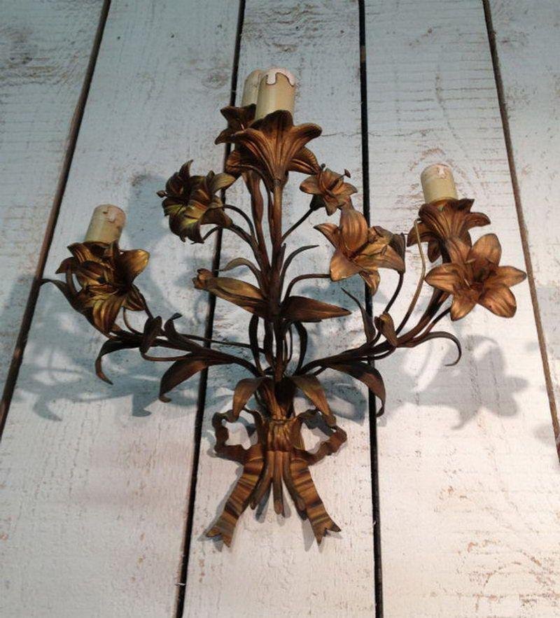 Sconces in Bronze and Gilt Metal with Flowers and Ribbons, 1890s, Set of 2-BA-1365670