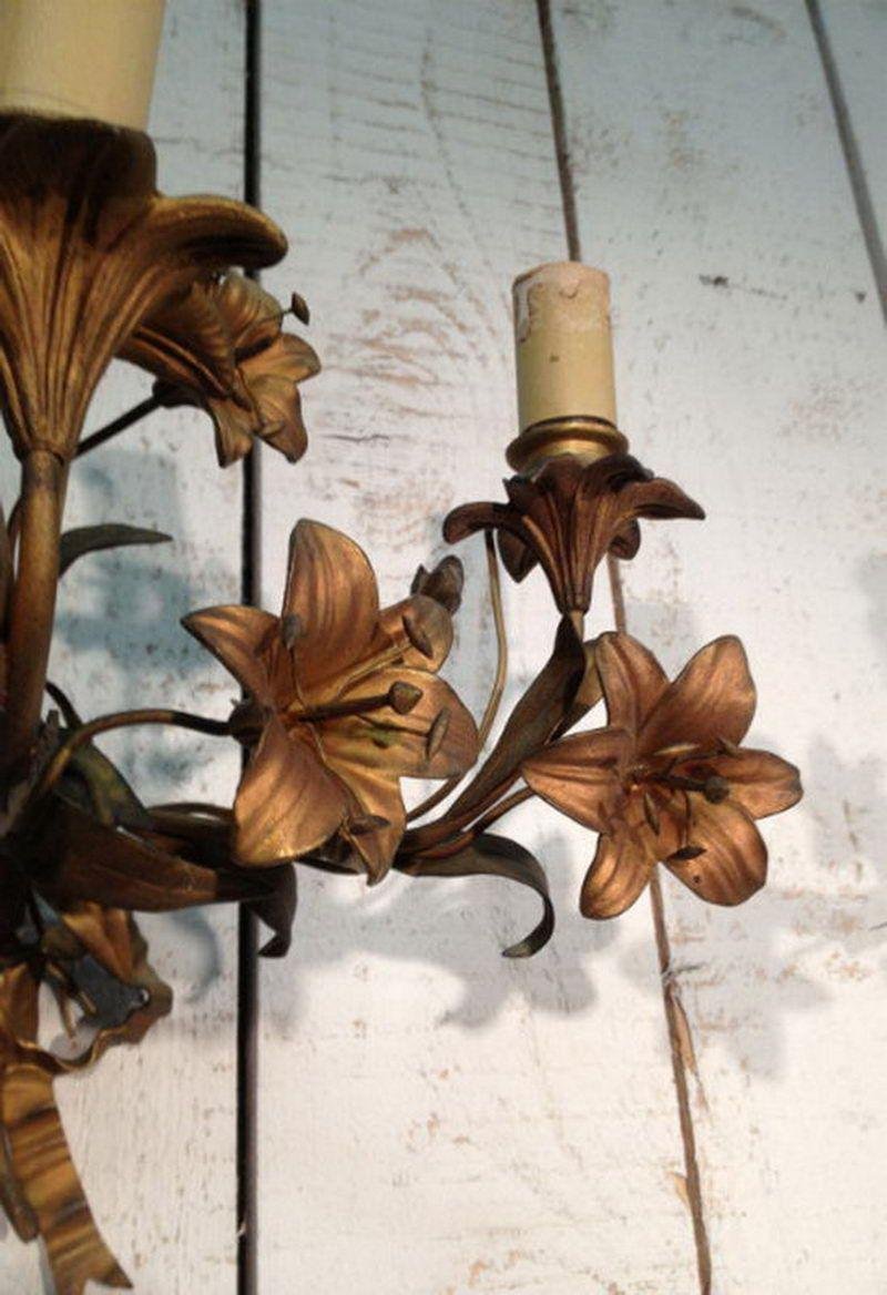 Sconces in Bronze and Gilt Metal with Flowers and Ribbons, 1890s, Set of 2