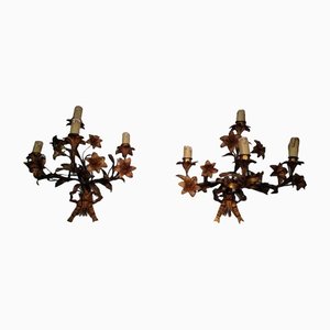 Sconces in Bronze and Gilt Metal with Flowers and Ribbons, 1890s, Set of 2-BA-1365670