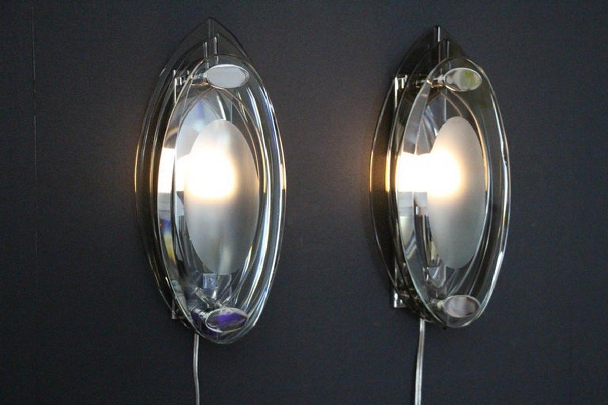 Sconces in Crystal Glass in the style of Max Ingrand and Fontana Arte, 1960s, Set of 2